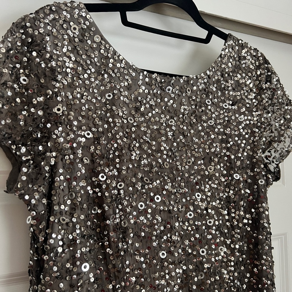 Adrianna Papell Silver Sequin Dress